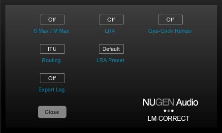 3 Presets. Click the preset button to open up the preset menu to automatically configure LM-Correct to a number of common loudness standards.