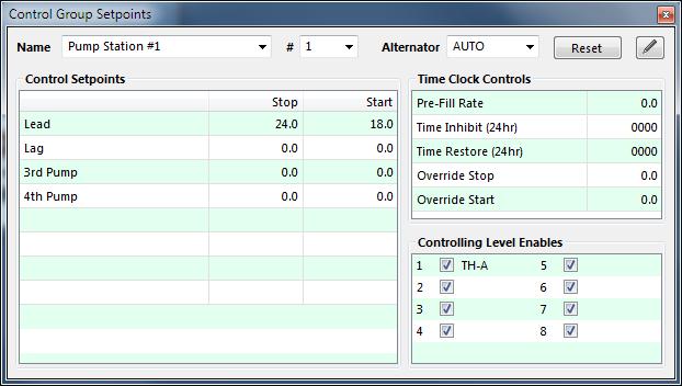 Control Group Setpoints The Control Group Setpoints window allows an operator to change the starting and stopping levels for any control group in the system.