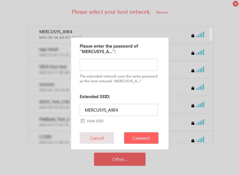 4) Enter the network password when prompted, then click Connect. You can also customize the extended network name on this page. 5) Check the Signal LED on your extender.
