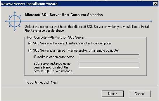 Select the first option SQL Server is the default instance on this local computer you are using the default SQL Instance on the local machine Select the second option