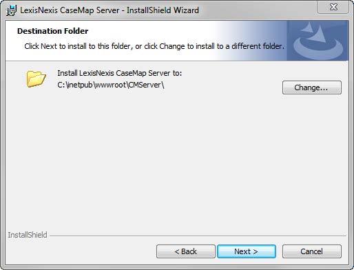 Installing CaseMap Server 27 23. Click to Next to continue. 24.