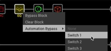 For the following example, we'll configure the Bypass of a Simple EQ block. 1. Add a Simple EQ block to your Signal Flow and click on it to select the block. 2.