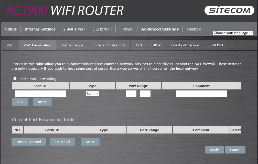 Port Forwarding Port Forwarding allows you to re-direct a particular range of service port numbers (from the Internet/WAN Port) to a particular LAN IP address.