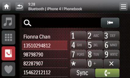 Use the on-screen phone book 1 Tap to display the phone book interface. 2 Tap [Sync] to start synchronizing the phone book with your mobile phone. [Synchronizing...] is displayed.