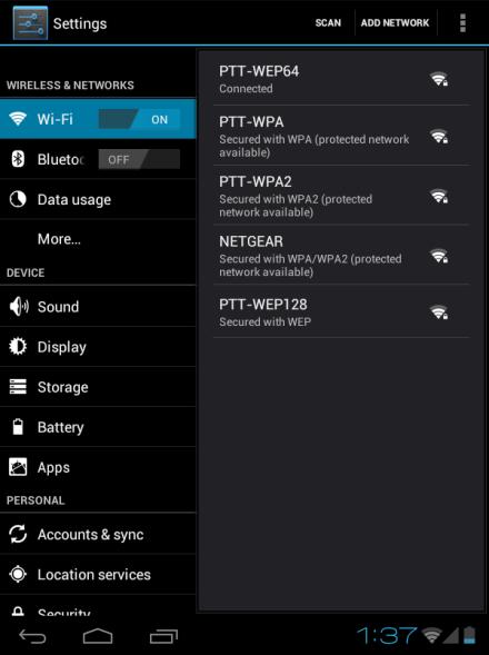 III - SETTINGS Set Up Wi-Fi Connection Make Wi-Fi Connection In Settings Wireless & networks Wi-Fi, slide the Wi-Fi switch to the ON position.