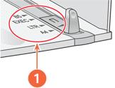 4. Set the paper length guide by pulling it until the arrow lines up with the paper size. 1.