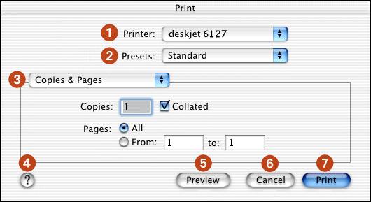 using the print dialog box Use the Print dialog box to modify print settings for the document you are printing. The options displayed depend on the panel selected.