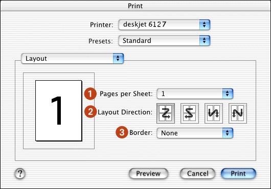 layout Use the Layout panel for these functions: 1. Pages per Sheet: Select how many pages to print on each sheet of paper. 2.