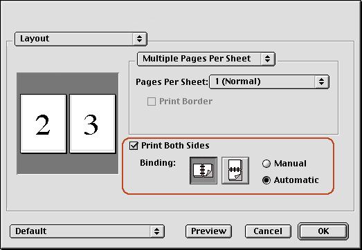 printing instructions Follow these instructions to print a two-sided document: 1. Open the Print dialog box, then select the Layout panel. 2. Select Print Both Sides. 3. Select Automatic. 4.