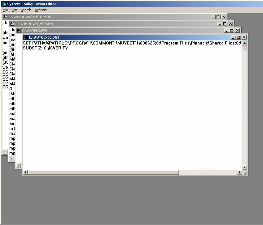 Figure 6 Microsoft System Configuration Editor Select the window entitled C:\AUTOEXEC.