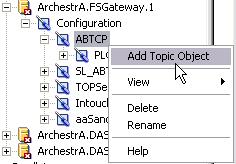 Once the DDE Server is created, the next step is to add a topic. To do this, right click on the newly created DDE Server object and select Add Topic.