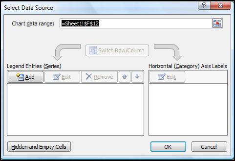 Right click somewhere within the blank chart area and select Select Data (shown to the