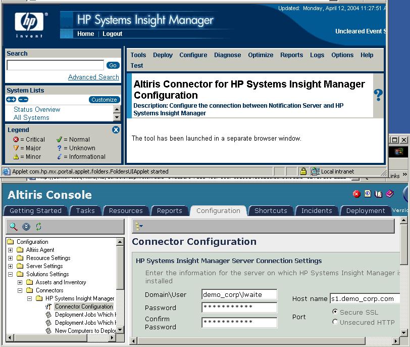Using the Connector for HP Systems Insight Manager Using Integrated Functions from within HP Systems Insight Types of Integration Launch an Altiris console Altiris Connector Configuration Altiris