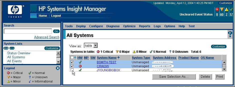 Using the Connector for HP Systems Insight Manager Viewing Notification Server Events in HP Systems Insight b In the workspace pane, select the computers you want to deploy.