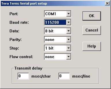 In the Tera Term: New connection dialog box, select Serial and COM1 or COM2 port, depending on the COM port you are
