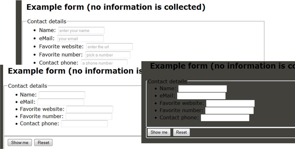 Forms in various browsers Most