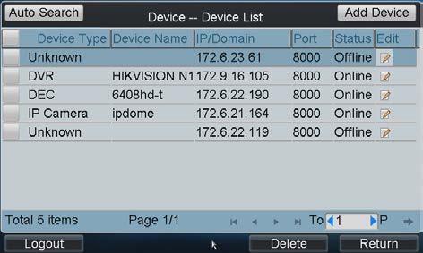 Return to the Device-Device List interface, and the successfully added device is shown on the list. Click Return to back to the main interface. 9.