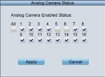 camera to add by changing the disabling the analog camera (s). 1. Click the Analog List tag to enter the analog camera management interface.