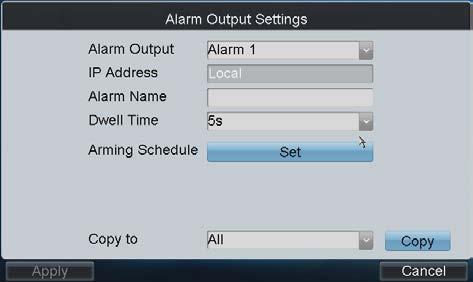 You can also select All to copy the current settings to all cameras. (7) Click Apply to save the current settings and Cancel to return to the previous interface.