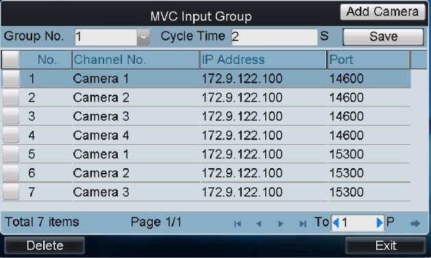 Click Finish to return to the MVC Input Group interface, where you can view the successfully added cameras for the current group. 8.