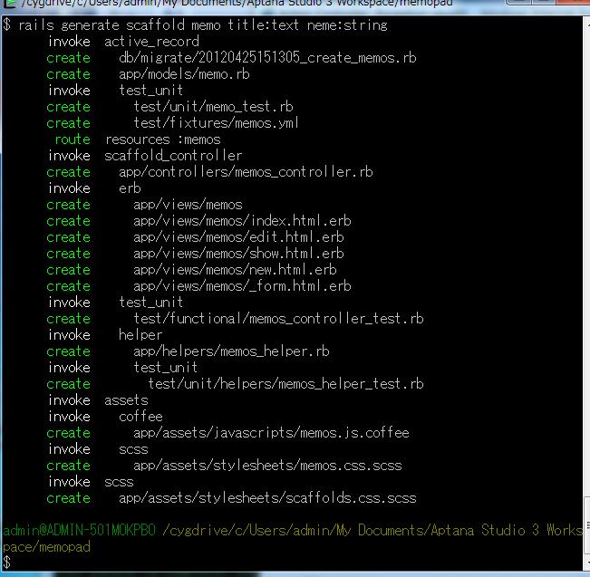 Scaffolding Command p In memopad folder, type rails generate scaffold