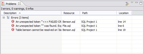 If it detects any syntax errors while you type these statements, the line is automatically flagged by the error icon in the left-hand column of SQL Editor.