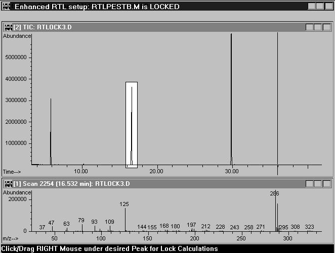 Figure 2. From this panel, the user selects the peak used for RTL. In this example the second peak has been selected.