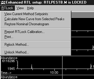 After selecting the compound to RTLock, from the RTLock menu item, select Calculate New Curve from Selected Peaks. This will generate a new RT vs. P calibration curve. The new RT vs.