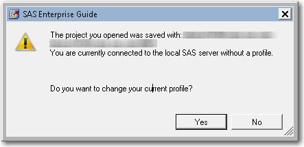 Display 2 Message for Mismatched Connections Furthermore, the data and code nodes in a SAS Enterprise Guide process flow can be associated with different connections.