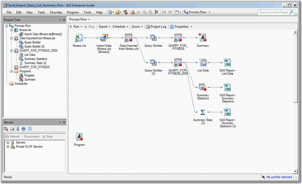 OPENING SAS ENTERPRISE GUIDE PROJECT FILES Opening an EGP file in SAS Studio results in a new Process Flow tab that contains the converted process flows.