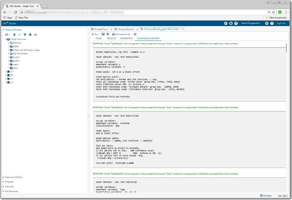 The Environment Summary can also contain general warnings about the SAS Studio and SAS Enterprise Guide process flows.