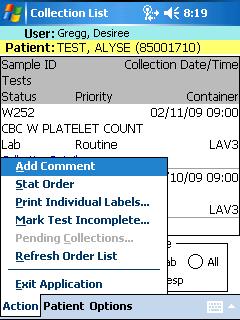 label becomes necessary 1 Click on Action & Print Individual labels 2 Check the appropriate lab and tap Print Incomplete Labs 1.
