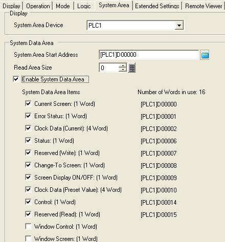 2) System Area Start Address Set the System Area Start Address to allocate to the device/plc.