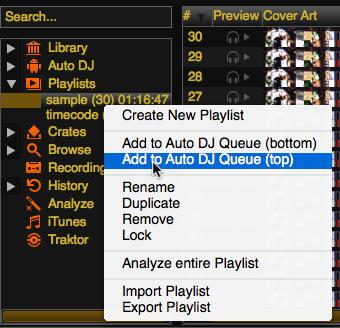 See Auto DJ - Automate your mix. Loading tracks into Auto DJ To play tracks automatically, they must first be loaded into the Auto DJ playlist. The Auto DJ playlist is empty by default.