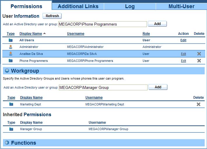 Workgroup Permissions and User Roles The Workgroup permissions are only available for the User role. If you select an Administrator you will not see the Workgroup area.