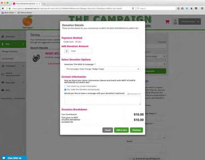STEP 2: ENTER YOUR PLEDGE PREFERENCES Donation Details: A pop-up box will appear with Donation Details where you can edit your payment method.