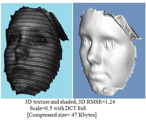 Fig. 11 (a) and (b) decompressed image Face1 by our proposed decompression method, and then converted to a surface.