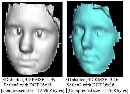 12 (a) and (b) Decompressed image of Face2 image by our proposed decompression method, and then converted to surface.