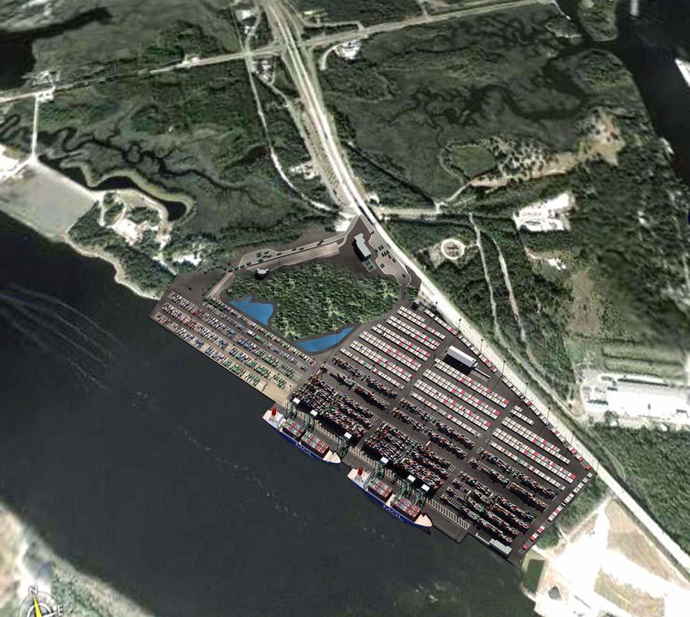 Dames Point Marine Terminal (TraPac Jacksonville Terminal Under Development) 11 miles from the Atlantic. Currently a cruise and bulk terminal.