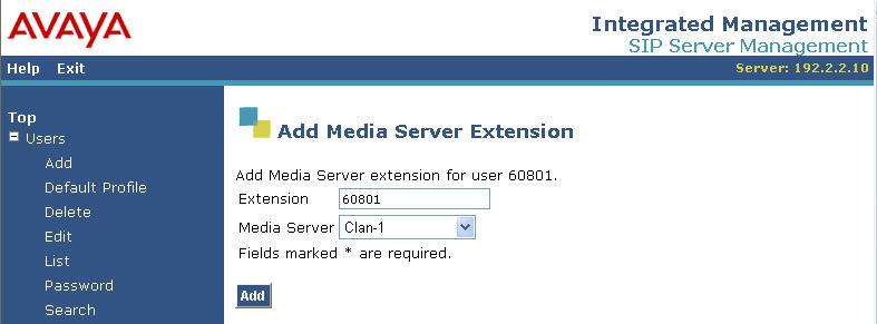 This screen is used to associate a user with a media server extension on Avaya Communication Manager.