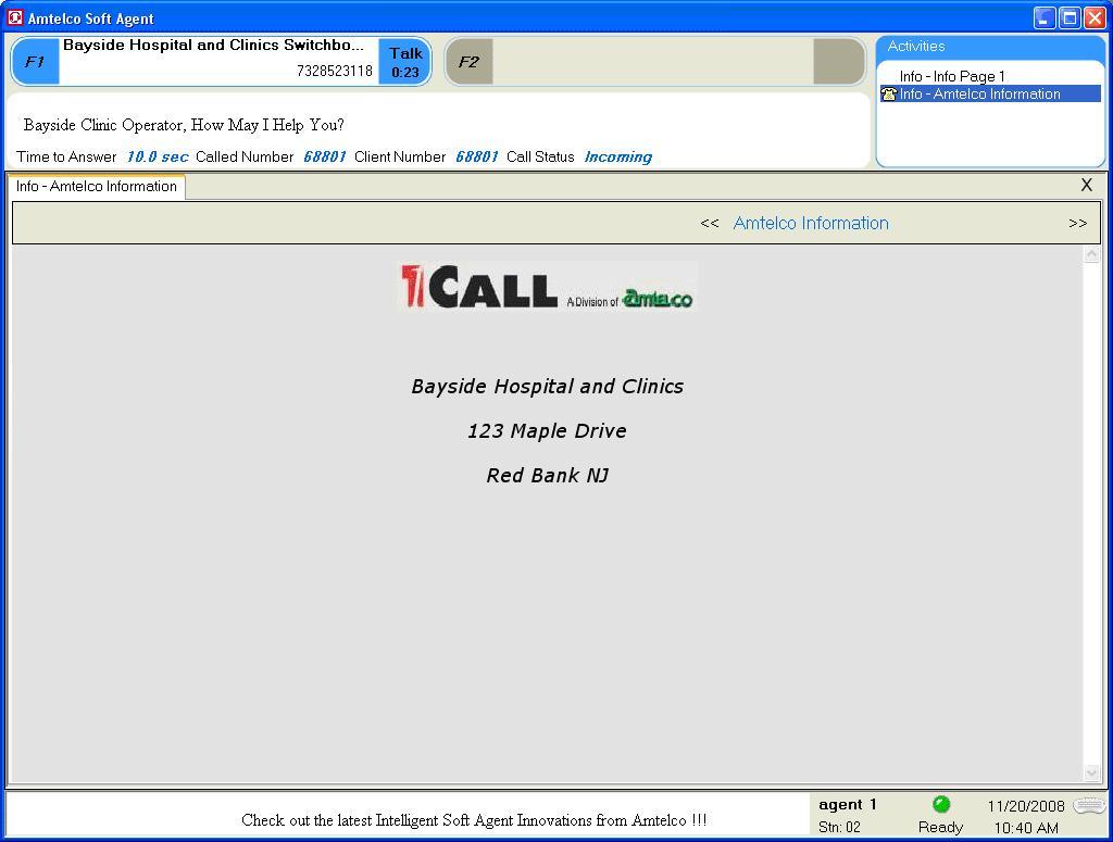 Verify that the agent is connected to the caller with two-way talk paths, and that the status is updated to Talk.