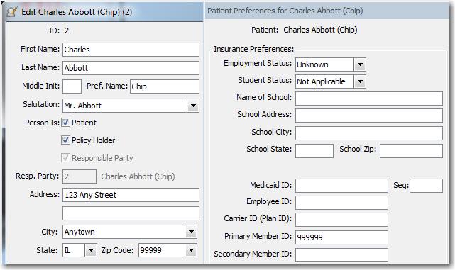 The Primary and Secondary Member ID now allow you to have unique Policy Holder ID numbers for each patient under the same Responsible
