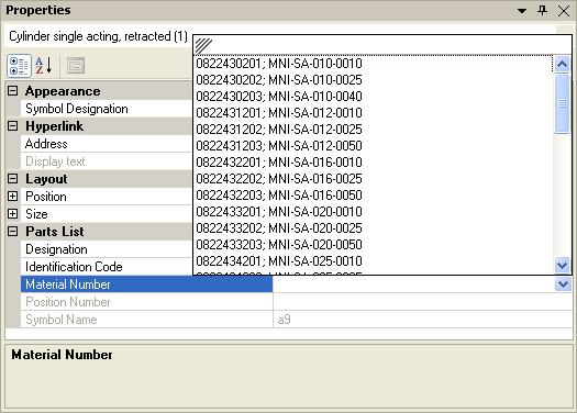 Scheme Editor - Features Properties dialog Selection of material number and