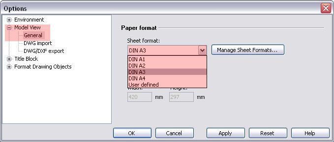 sheet, the format can be changed subsequently via File Setup