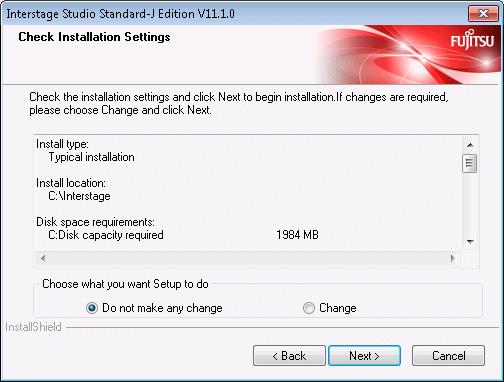 If necessary, you can change the Interstage Studio installation destination folder or port number setting.