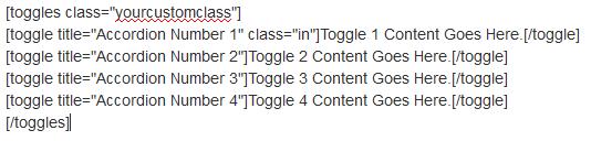 In this example, a toggle or accordion shortcode has been added into the page.