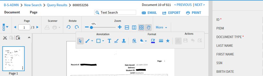 As shown on the prior screen, you have a variety of actions that can be performed on any document shown in the Query Results window.