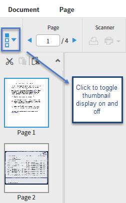 Document Thumbnails Documents with two or more pages will open display with the Thumbnail window like the one shown below.
