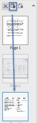 In the example shown below, Page 2 was cut, Page 3 highlighted, and the Cut and Page icons are now both highlighted.