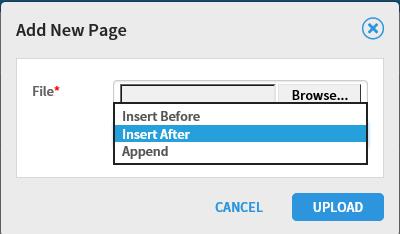 However, after adding one or more pages, you can then insert or append new pages before